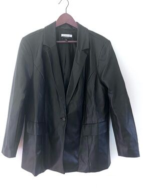 Eloquii Element Blazer Black Faux Leather Tailored Lined Jacket Women's Size 18